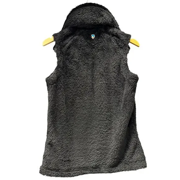 Kuhl Flight Vest Womens Medium Black Full Zip Sherpa Fleece Hidden Hood Jacket - Picture 3 of 11